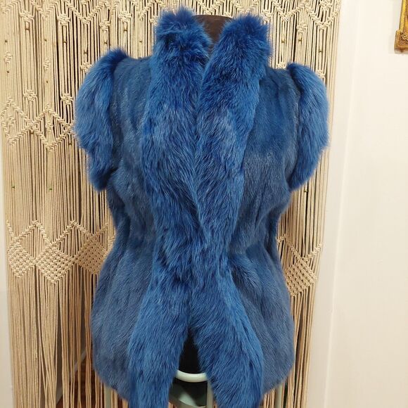New York & Company Jackets & Blazers - Authentic REVILLON Paris New York Electric Blue Rabbit Fox Fur Convertible Vest